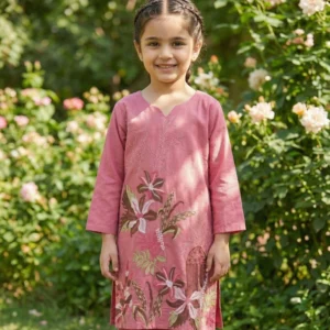 Girls Embroidered Kurta Set Pink – Floral Ethnic Wear