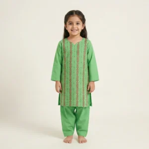 Green Embroidered Kurta Trouser Set for girls – Pakistani Casual Wear