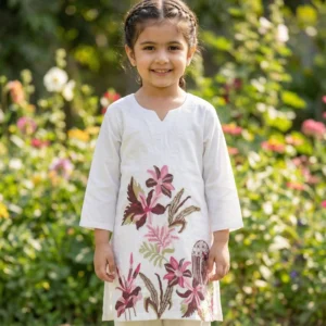 Girls Embroidered Kurta Set White– Floral Ethnic Wear