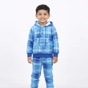 Boys Blue Checkered Fleece Suit