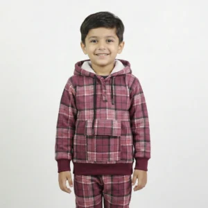 Boys Maroon Checkered Fleece Suit