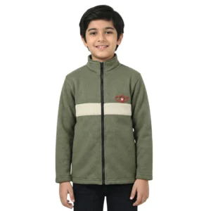 Boys Olive Green Fleece Zipper Jacket