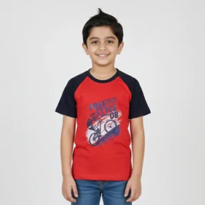 Boys' "Free Style 08" BMX Graphic Raglan Tee – Red & Black Two-Tone T-Shirt