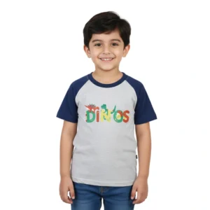 Boys' Dino-Graphic Raglan Tee – Navy & Heather Grey Two-Tone T-Shirt