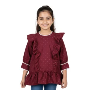 Girls Ruffle Peplum Top – Soft Cotton Casual & Party Wear Tunic for Kids (Navy, Black, Maroon)